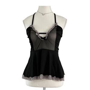 Y2K - Gothic Lace Trim Size XS Sheer Top